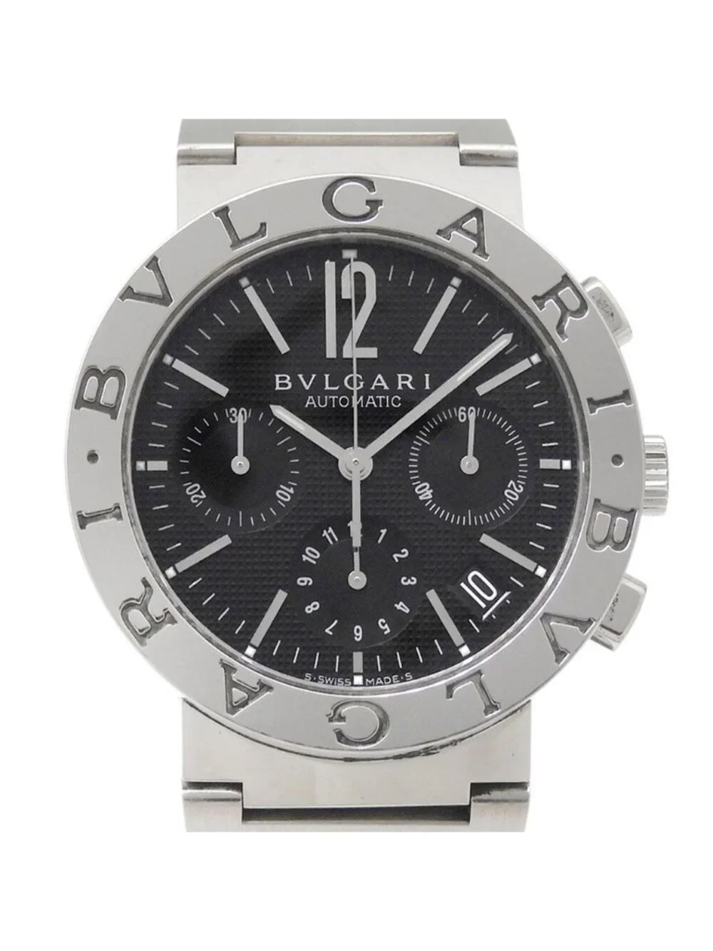 Bvlgari Stainless Steel Automatic Chronograph Black Dial Watch
